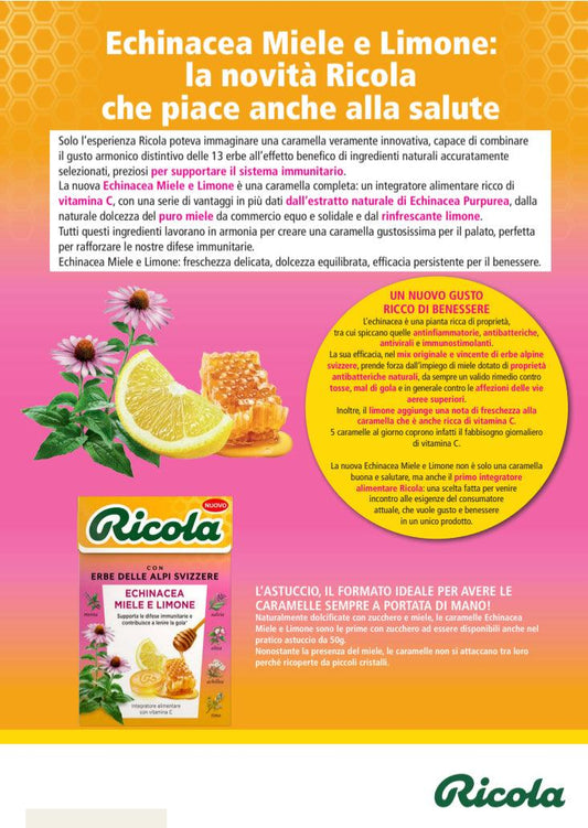 RICOLA MIELE E LIMONE ECHIMACEA GRAMMI 50 X20 PEZZI 06/26