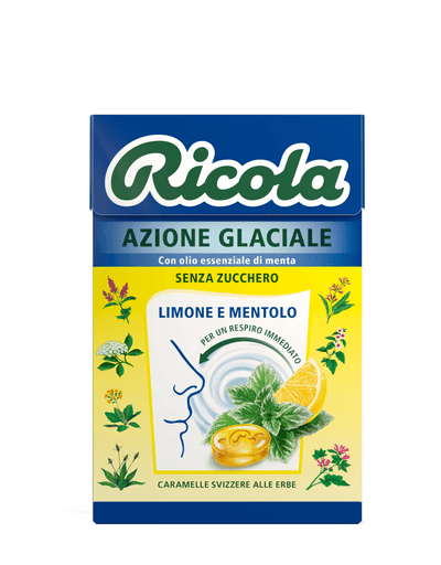 RICOLA AZIONE GLACIALE LIMONE MENTOLO IN ASTUCCIO X 20 SENZA GLUTINE 12/27