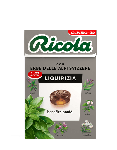 RICOLA LIQUIRIZIA ASTUCCIO SENZA ZUCCHERO E SENZA GLUTINE 20 PEZZI 12/27