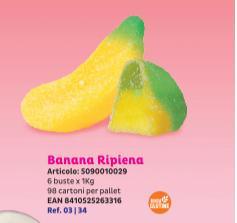 CARAMELLE GOMMOSE BANANA RIPIENA KG 1 FINI SENZA GLUTINE SCAD.08/2026