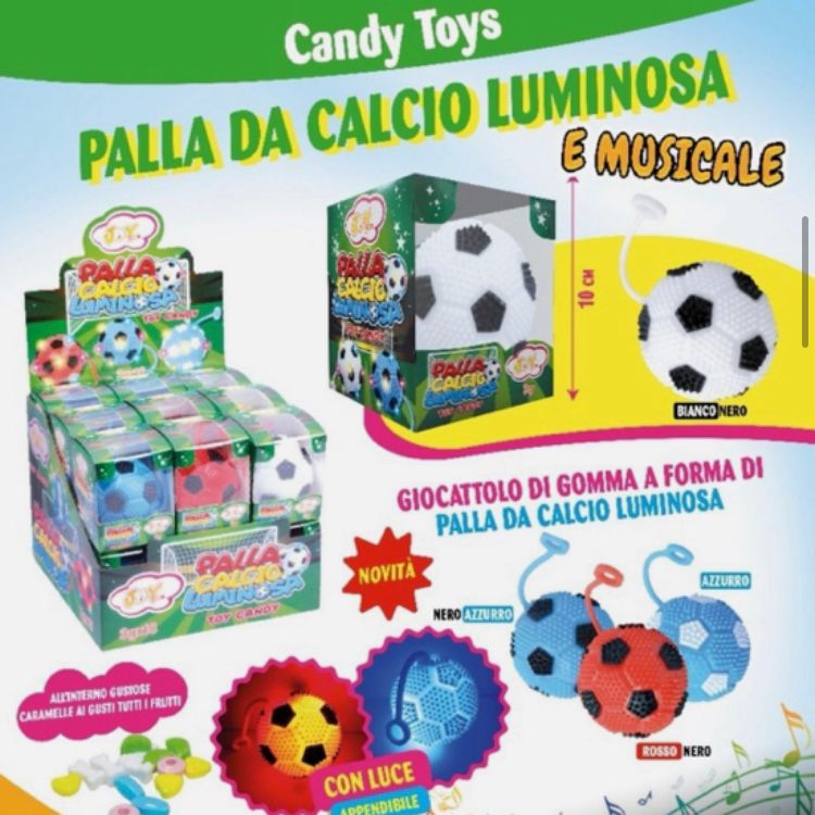 PALLA CALCIO LUMINOSA E MUSICALE CON CARAMELLE X 18 PEZZI JOY GUM
