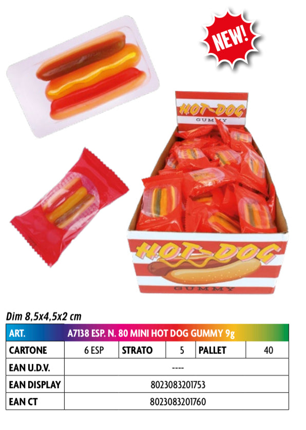 MINI HOT DOG GUMMY 9 GRAMMI X 80 PEZZI