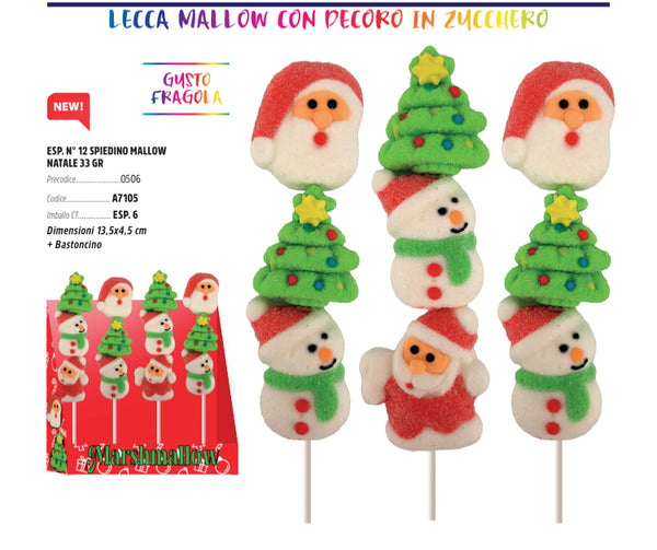 LECCA LECCA  SPIEDINI MALLOW NATALE 33 GRAMMI X 12 PEZZI GUSTO FRAGOLA