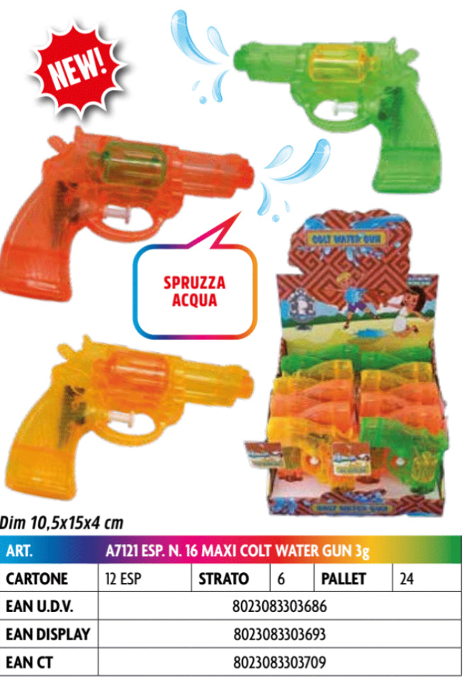 PISTOLA ACQUA MAXI COLT CON CARAMELLE GRAMMI 3 X16 PEZZI