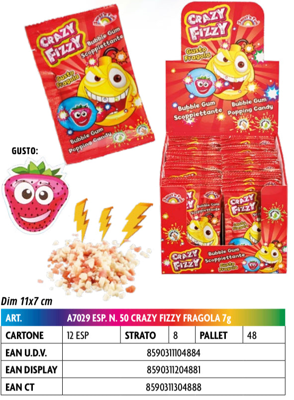 CRAZY FIZZY GUSTO FRAGOLA GOMME SCOPPIETTANTI X 50 PEZZI