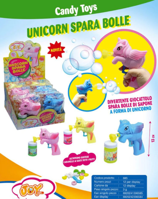 UNICORNO SPARA BOLLE CON CARAMELLE X 12 PEZZI JOYGUM
