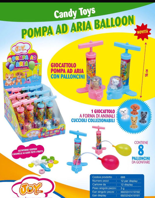 POMPA AD ARIA BALON CON CARAMELLE E 8 PALLONCINI X 12 PEZZI