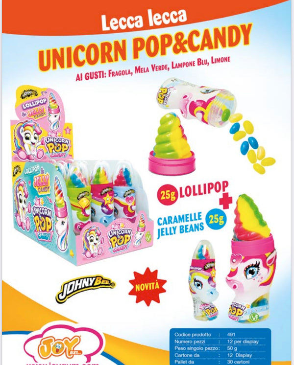 UNICORNO POP E CANDY LECCA LECCA GRAMMI 50X12 PEZZI JOHNYBEE