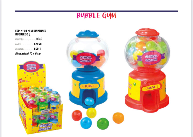 MINI DISPENSER BUBBLE GUM GRAMMI 30X24 PEZZI