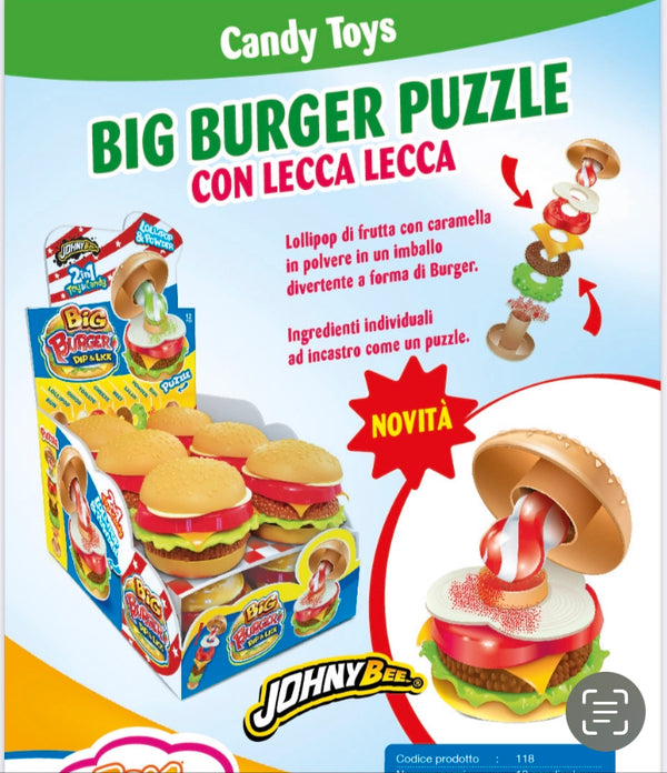 BIG BURGER PUZZLE CON LECCA LECCA 21GR X 12 PEZZI JOHNY BEE