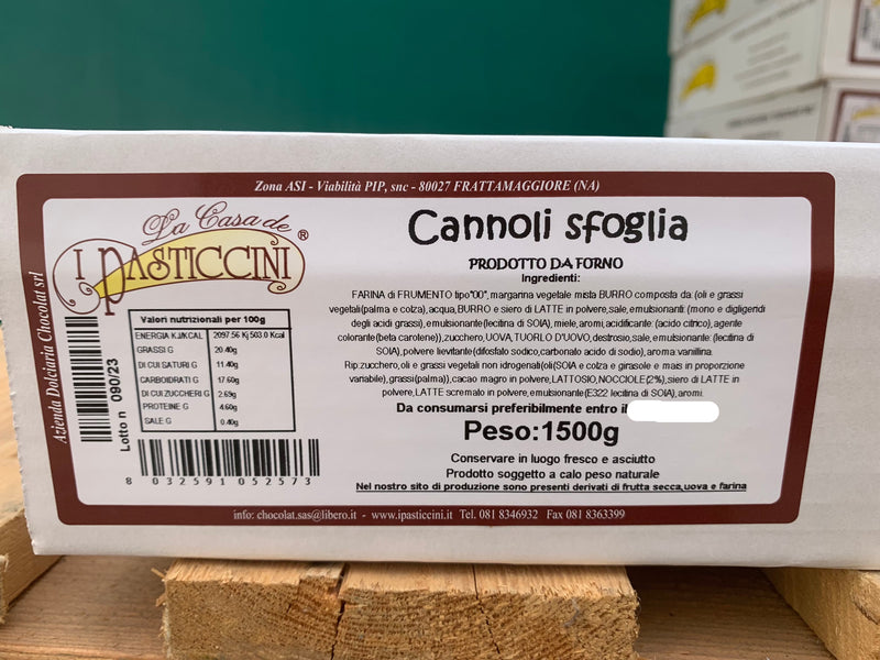 CANNOLI SFOGLIA CIOCCOLATO/NOCCIOLA 1,5KG - PASTICCINI SCADENZA 02/05/2024